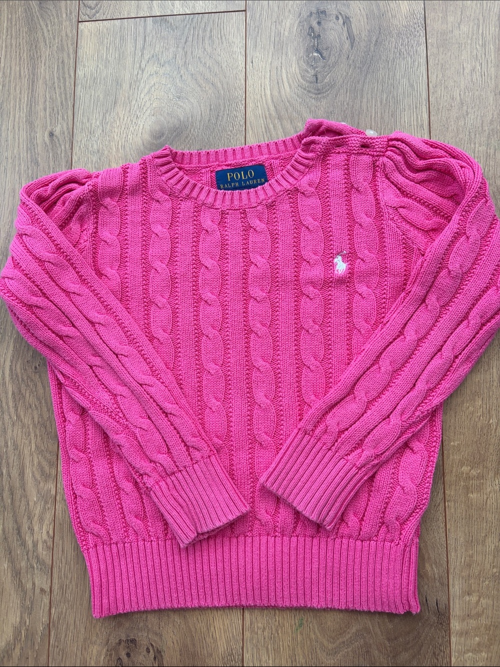 Polo by Ralph Lauren Girls' Cable Knit Crew Sweater in Hot Pink
